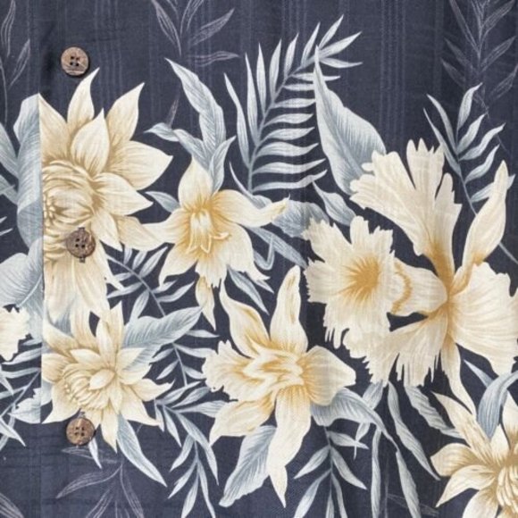 Tommy Bahama Tropical Button Up Shirt Short Sleeve Silk Dark Gray Men's L Flower - Picture 7 of 9